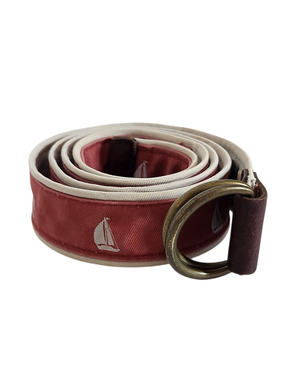 J. Crew Vintage Nantucket Red Sailboat D-Ring Belt Size Large/XL
